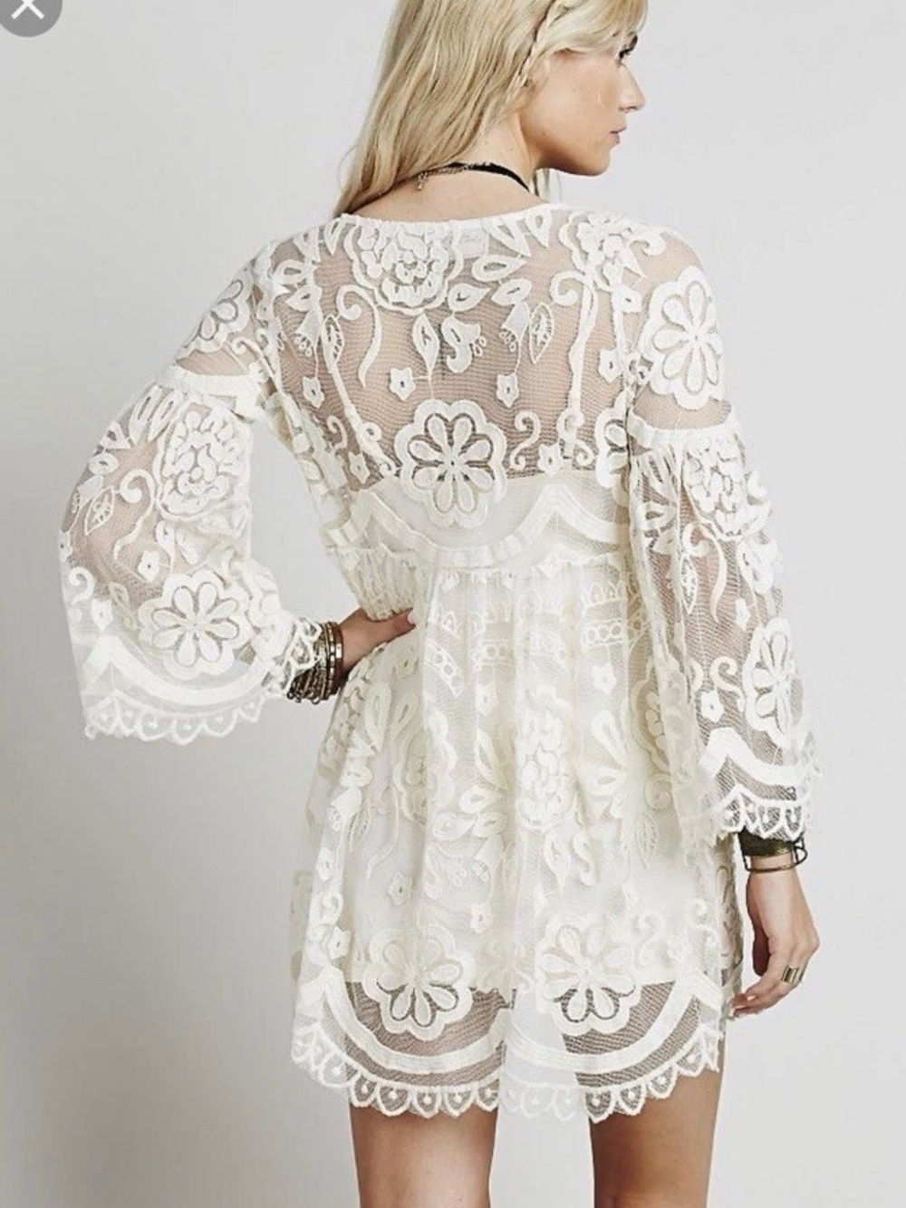 Jen's Pirate Booty X Free People El Sol Boho Lace babydoll Dress X-Small Ivory - Picture 2 of 15